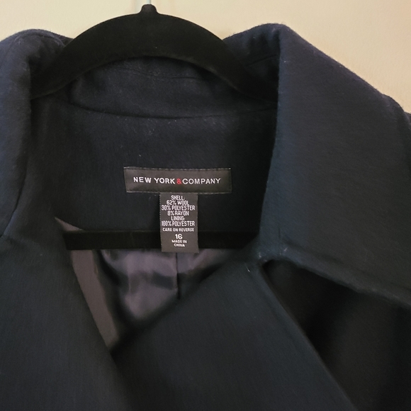 New York & Company Lined Wool Blend Navy Pea Coat 16 - Picture 2 of 11